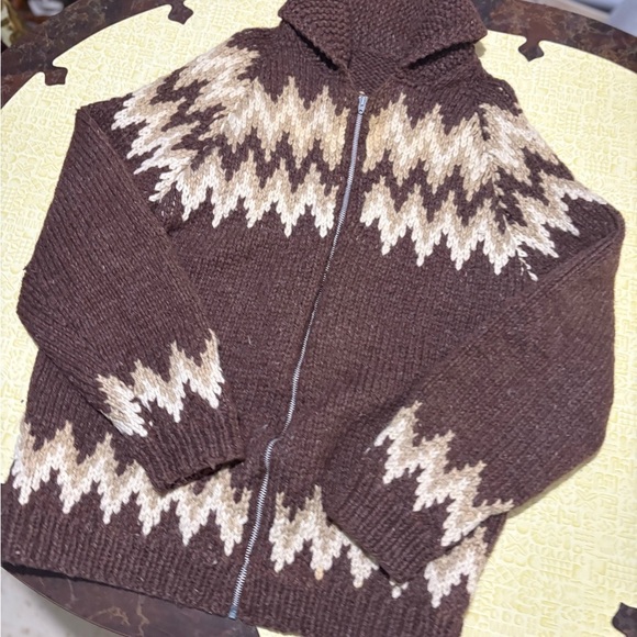 Vintage Brown and Cream Zigzag Knit Pattern Men's Sweater - Picture 2 of 8